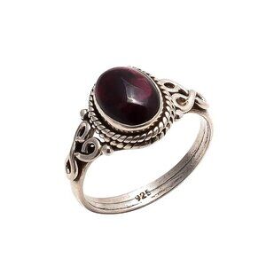 ⭐Women Ring Garnet Stone Ring 925 Sterling Silver Statement Gemstone Ring